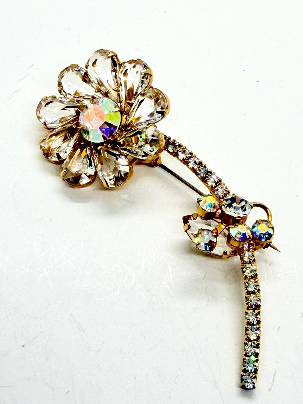 Verified Juliana D&E AB Rhinestone Long‎ Stem Flower Brooch Pin Book Pc Vintage